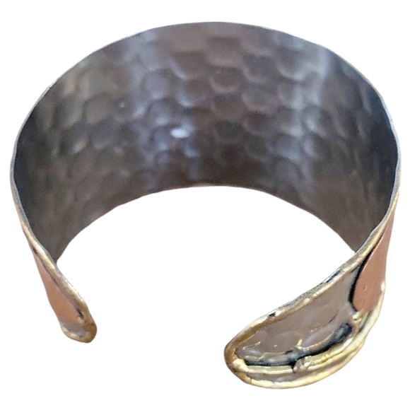 Anju Metal Hammered Mixed Metal Leaf Cuff Bracelet - Picture 3 of 12